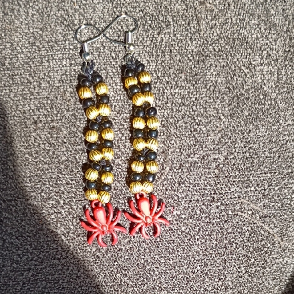 Handcrafted Beaded Earrings with Red Accents